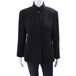 Armani Collezioni Womens Textured Wool Long Sleeve Lined Jacket Navy Size 12